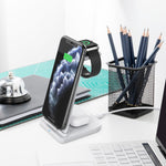 Chargeur sans fil multifonction vertical 10W 3-en-1 QC 3.0 avec support, compatible avec les téléphones portables / Apple Watch / AirPods