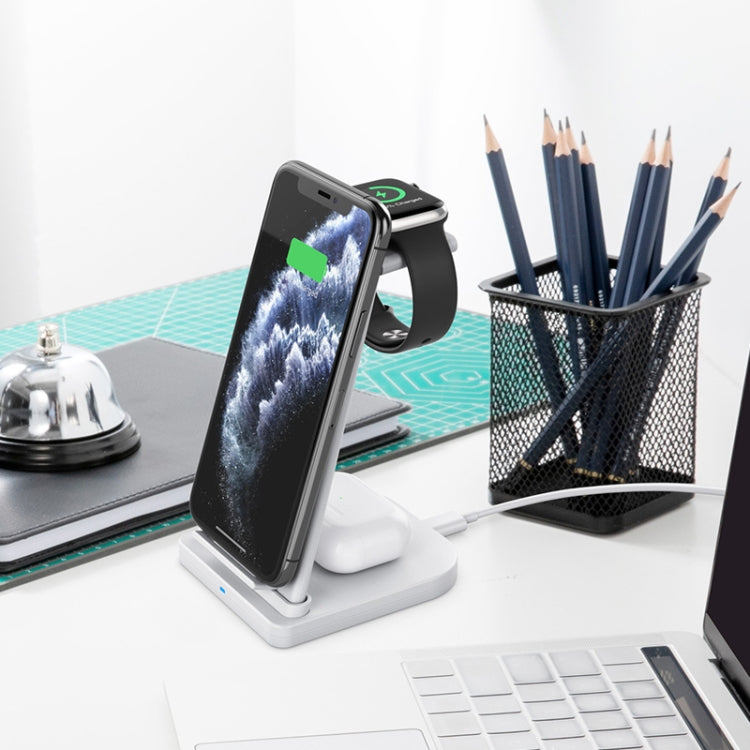 Chargeur sans fil multifonction vertical 10W 3-en-1 QC 3.0 avec support, compatible avec les téléphones portables / Apple Watch / AirPods