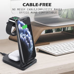 Chargeur sans fil multifonction vertical 10W 3-en-1 QC 3.0 avec support, compatible avec les téléphones portables / Apple Watch / AirPods