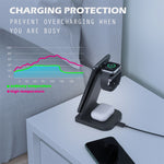 Chargeur sans fil multifonction vertical 10W 3-en-1 QC 3.0 avec support, compatible avec les téléphones portables / Apple Watch / AirPods