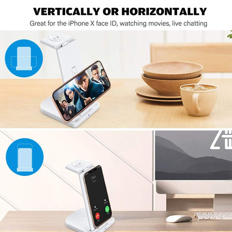 Chargeur sans fil multifonction vertical 10W 3-en-1 QC 3.0 avec support, compatible avec les téléphones portables / Apple Watch / AirPods