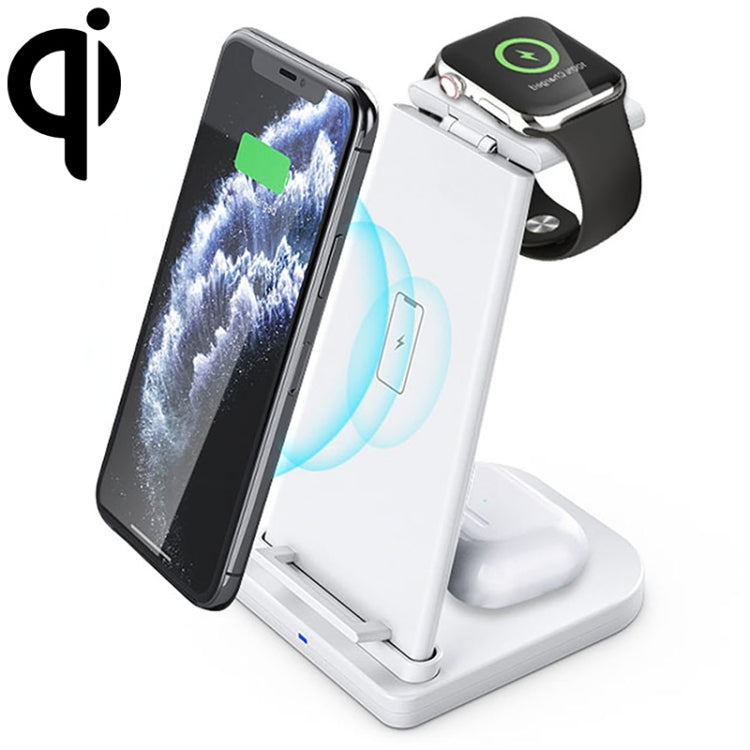 Chargeur sans fil multifonction vertical 10W 3-en-1 QC 3.0 avec support, compatible avec les téléphones portables / Apple Watch / AirPods