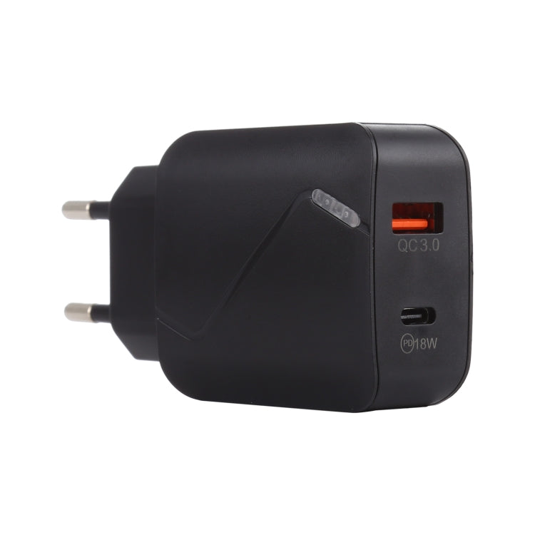 Chargeur de voyage LZ-819A+C avec interfaces USB QC3.0 et USB-C/Type-C PD 18W, avec voyant lumineux, prise UE