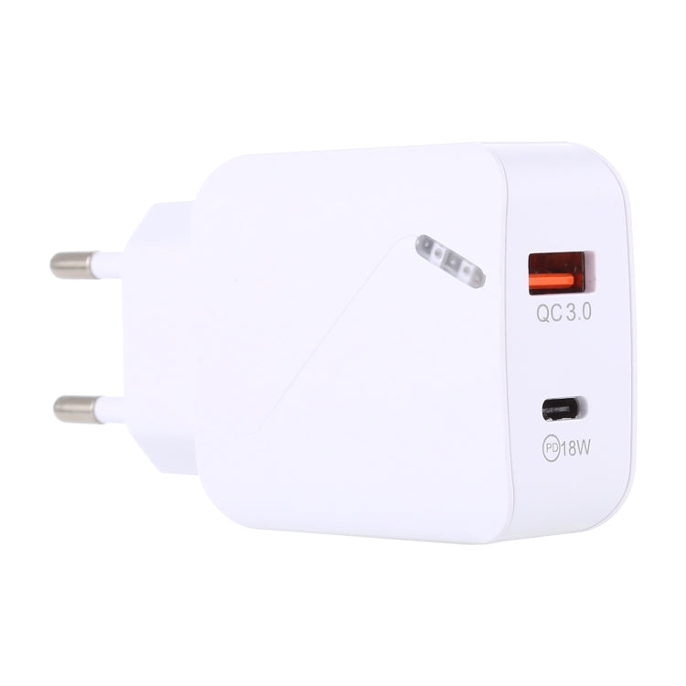 Chargeur de voyage LZ-819A+C avec interfaces USB QC3.0 et USB-C/Type-C PD 18W, avec voyant lumineux, prise UE