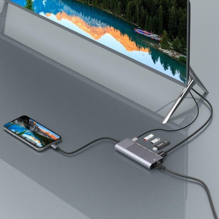 Adaptateur de station d'accueil multifonction 6 en 1 USB 2.0 x 3 + HDMI + RJ45 + Port de charge femelle 8 broches vers mâle 8 broches, 79591