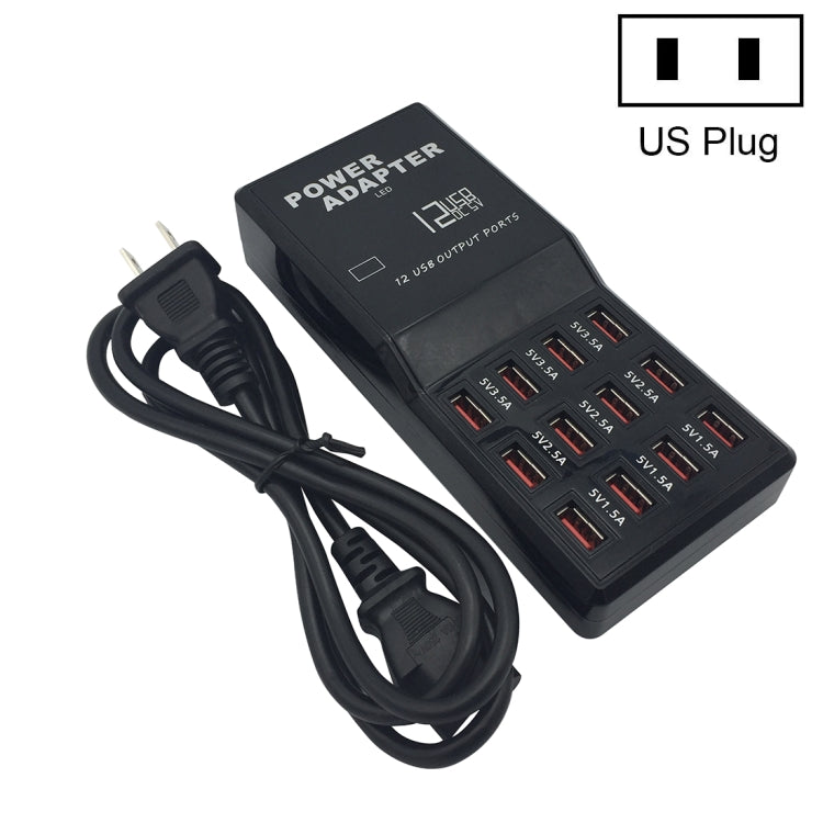 W-858 12A Station de chargement rapide USB intelligente de bureau à 12 ports AC100-240V, prise US, prise US