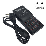 W-858 12A 12 ports USB Station de charge rapide Chargeur intelligent de bureau AC100-240V, prise EU, prise EU