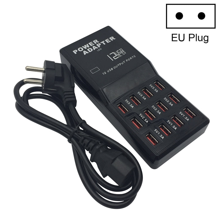 W-858 12A 12 ports USB Station de charge rapide Chargeur intelligent de bureau AC100-240V, prise EU, prise EU