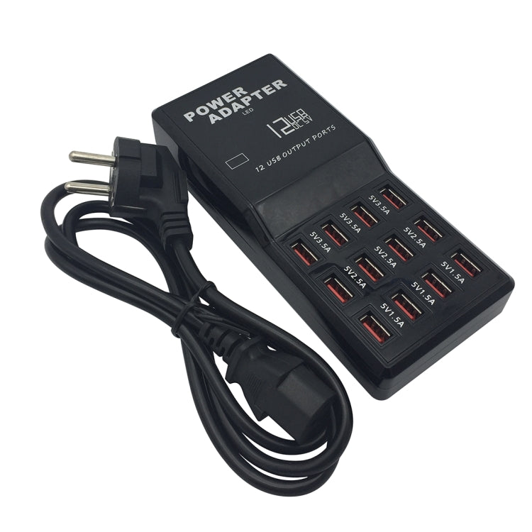 W-858 12A 12 ports USB Station de charge rapide Chargeur intelligent de bureau AC100-240V, prise EU, prise EU