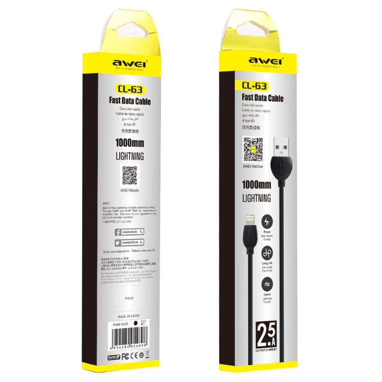 Câble de données awei CL-63 2,5A 8 broches de charge + transmission en alliage d'aluminium, longueur : 1m