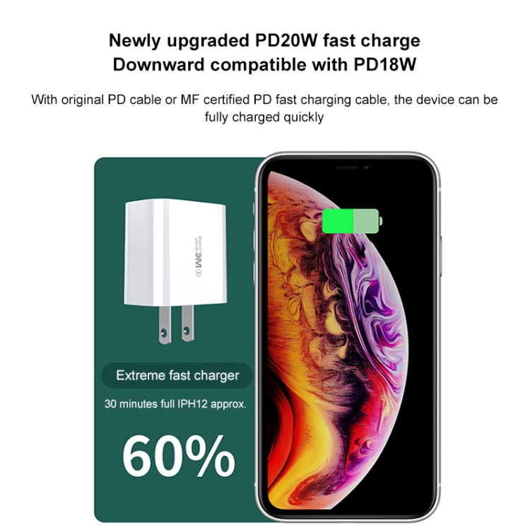 WK WP-U53 Chargeur QC3.0 20W USB Type-C Maxspeed PD Chargeur rapide