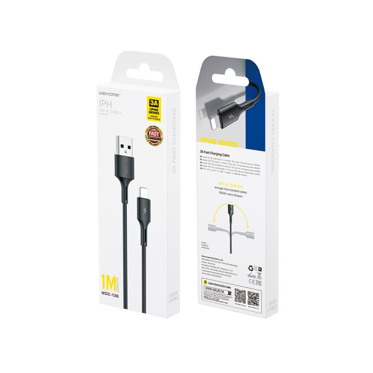 Câble de données de charge rapide 3A USB vers 8 broches WK WDC-136, USB vers 8 broches (noir), USB vers 8 broches (blanc)