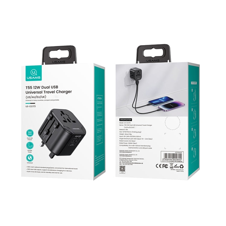 Chargeur de voyage universel multi-prise USAMS US-CC173 T55 12W, US-CC173 T55