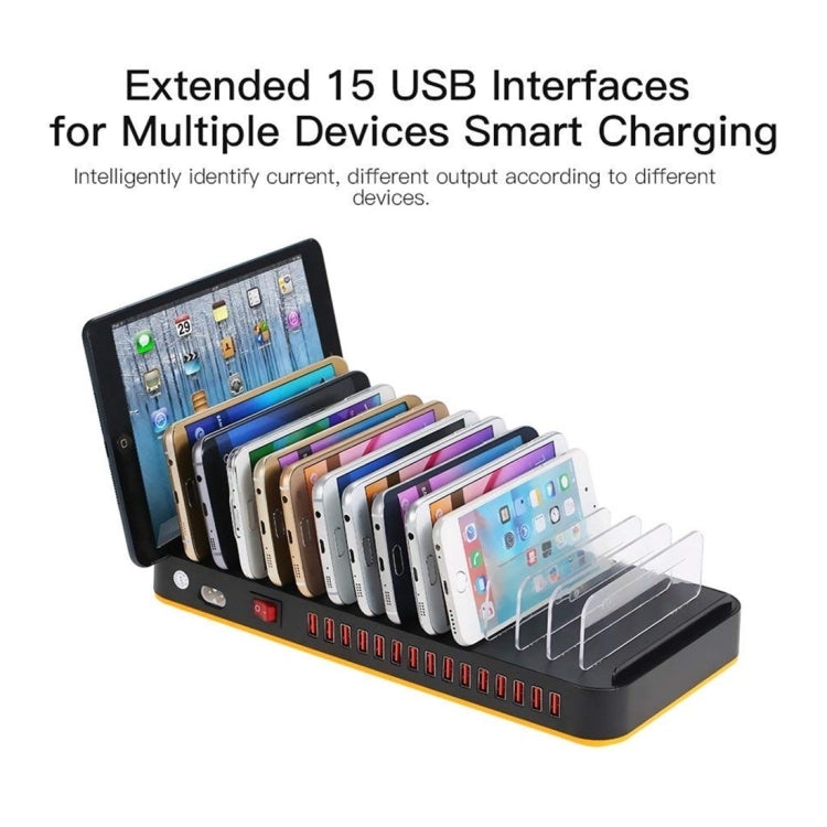 Station de recharge rapide USB intelligente WLX-815 100W à 15 ports avec support pour téléphone et tablette, prise US 100W, prise EU 100W, prise UK 100W, prise AU 100W