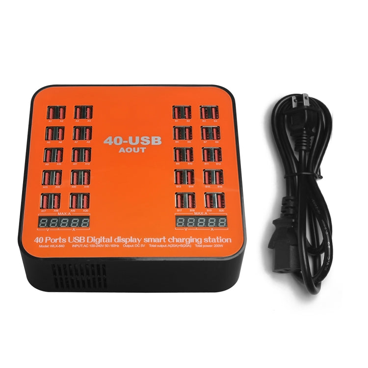 Station de recharge intelligente USB 40 ports avec affichage numérique WLX-840 200 W CA 100-240 V, prise américaine (noir + orange)