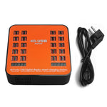 WLX-840 200W Station de Recharge Intelligente USB 40 Ports avec Affichage Numérique AC100-240V, Prise UE (Noir+Orange), Prise UE
