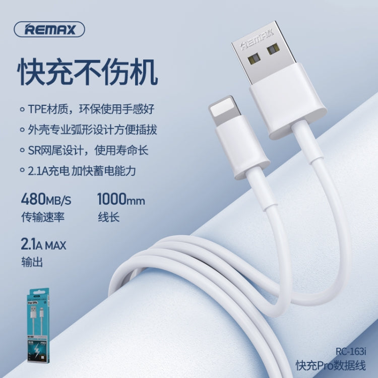 Câble de données de charge rapide Remax RC-163i 2,1 A 8 broches Pro, longueur : 1 m, 8 broches