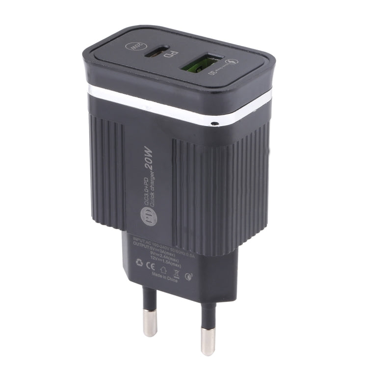 46-A2C2 Chargeur rapide multifonction 20W PD + QC3.0 USB, prise EU, prise EU