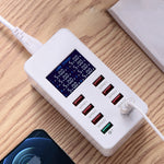 Station de charge intelligente A8 50W 8 ports USB + QC3.0 avec affichage numérique AC100-240V, prise EU, A8 prise EU
