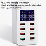 Station de charge intelligente A8 50W 8 ports USB + QC3.0 avec affichage numérique AC100-240V, prise EU, A8 prise EU