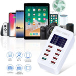 Station de charge intelligente A8 50W 8 ports USB + QC3.0 avec affichage numérique AC100-240V, prise EU, A8 prise EU