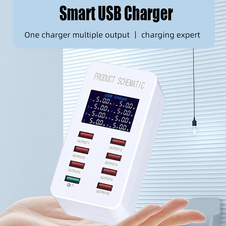 Station de charge intelligente A8 50W 8 ports USB + QC3.0 avec affichage numérique AC100-240V, prise EU, A8 prise EU