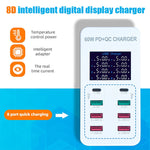 Station de charge intelligente USB A8T 60W 8 ports + QC3.0 + PD Type-C avec affichage numérique AC100-240V, prise AU, prise A8T AU