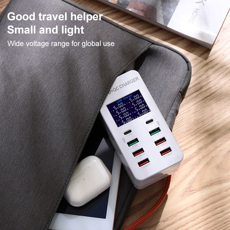 A8T Station de recharge intelligente 8 ports USB + QC3.0 + PD Type-C 60 W avec écran numérique AC100-240V, prise UK, A8T prise UK
