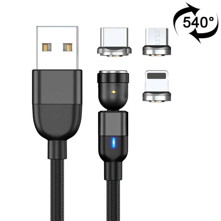 Câble de synchronisation et charge magnétique rotatif 540 degrés 3 en 1 USB vers 8 broches + USB-C / Type-C + Micro USB sortie 3A 1m, 3 en 1 1m