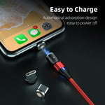 Câble de synchronisation et charge magnétique rotatif 540 degrés 3 en 1 USB vers 8 broches + USB-C / Type-C + Micro USB sortie 3A 1m, 3 en 1 1m