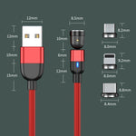 Câble de synchronisation et de charge magnétique rotatif à 540 degrés USB 3 en 1 vers 8 broches + USB-C / Type-C + Micro USB, 2m 3A, 2m 3 en 1