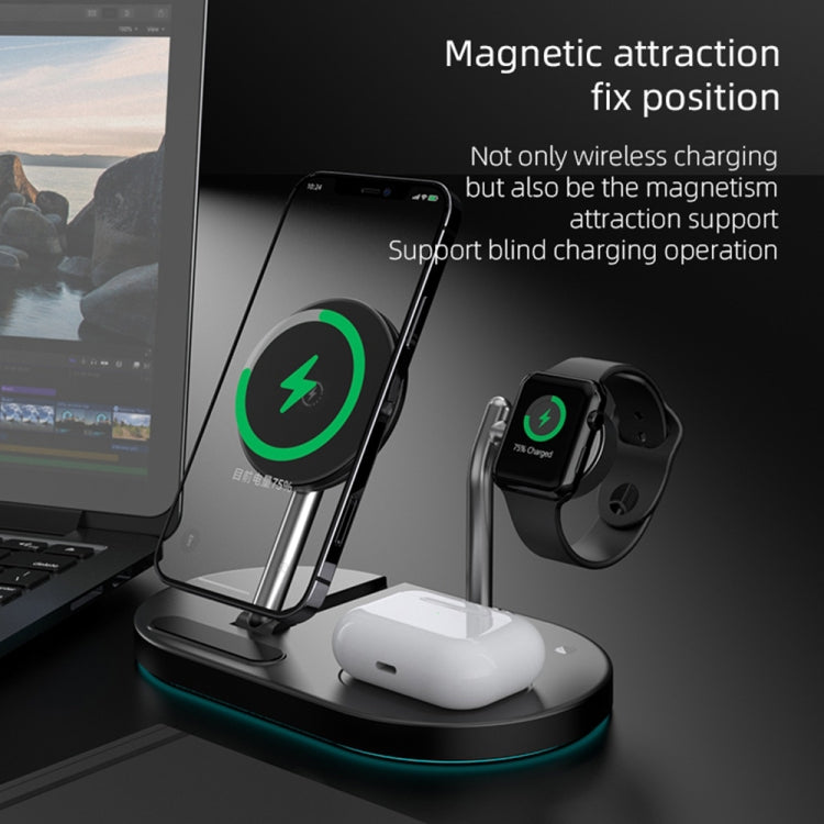 S20 4 en 1 15W Chargeur sans fil magnétique multifonctionnel avec veilleuse et support pour téléphones portables / AirPods, S20 Noir, S20 Blanc