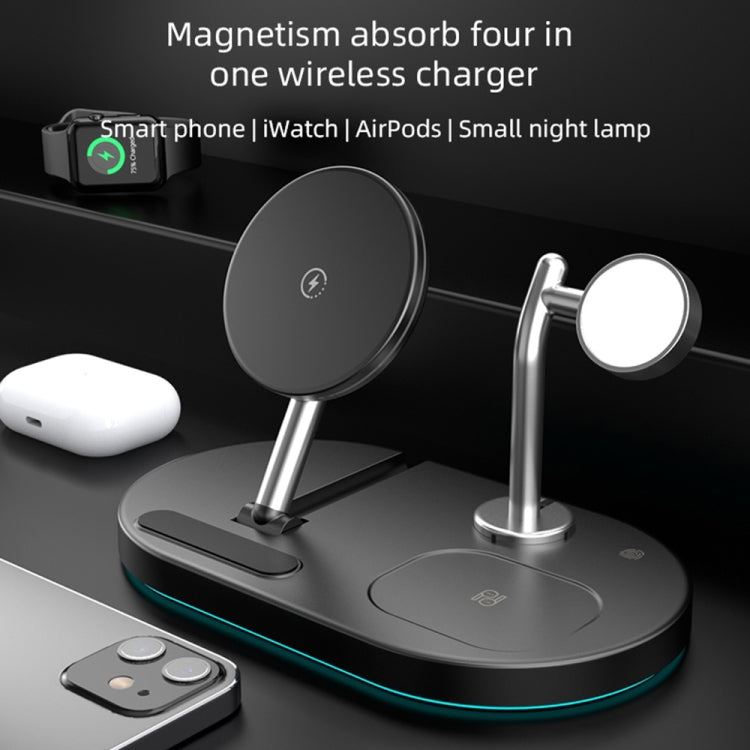 S20 4 en 1 15W Chargeur sans fil magnétique multifonctionnel avec veilleuse et support pour téléphones portables / AirPods, S20 Noir, S20 Blanc