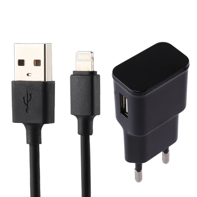 Chargeur USB avec identification intelligente 5V 2.1A pour iPhone avec câble de charge USB vers 8 broches de 1m, prise EU