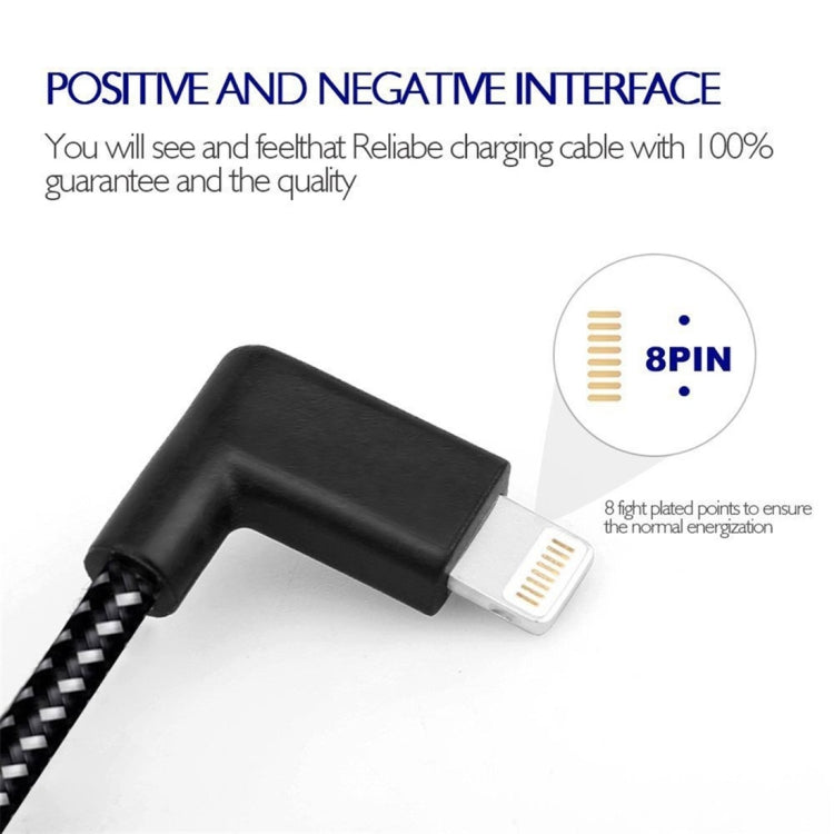 Câble de synchronisation de données et de charge USB vers 8 broches coudé des deux côtés en nylon tressé, de 1 m et 2 A, 1 m et 8 broches, 2 A