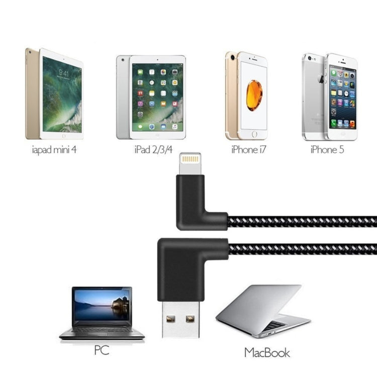Câble de synchronisation de données et de charge USB vers 8 broches coudé des deux côtés en nylon tressé, de 1 m et 2 A, 1 m et 8 broches, 2 A