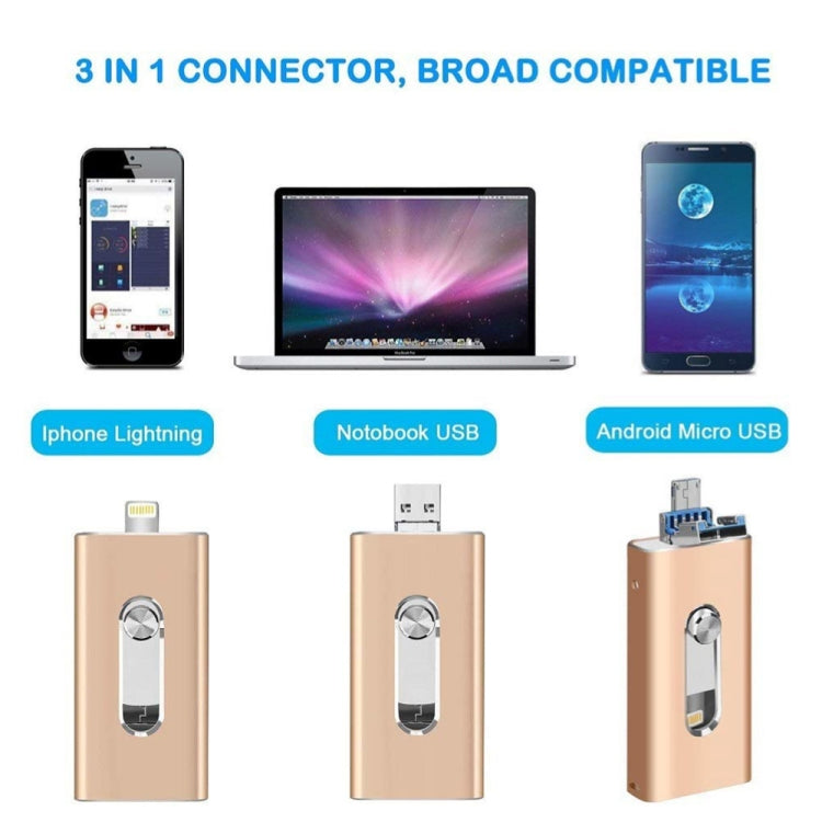 Clé USB 32 Go 3-en-1 USB 2.0, 8 broches et micro USB RQW-02, or RQW-02