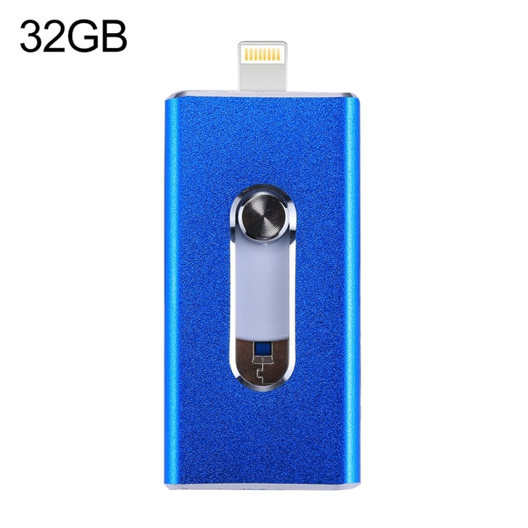 Clé USB 32 Go 3-en-1 RQW-02 USB 2.0 et 8 broches et micro USB, RQW-02 bleu