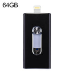 Clé USB 3 en 1 USB 2.0 et 8 broches et Micro USB 64 Go RQW-02, Noir RQW-02