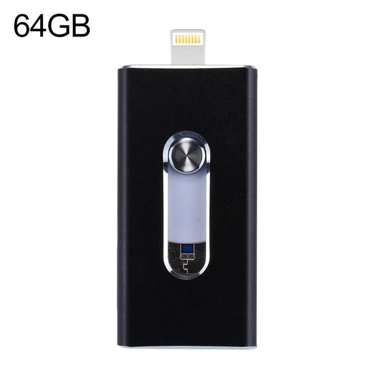 Clé USB 3 en 1 USB 2.0 et 8 broches et Micro USB 64 Go RQW-02, Noir RQW-02