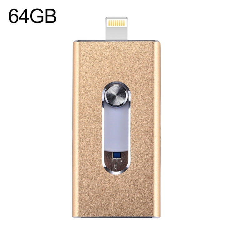 Clé USB 64 Go 3 en 1 RQW-02 avec USB 2.0, 8 broches et Micro USB, RQW-02 Or