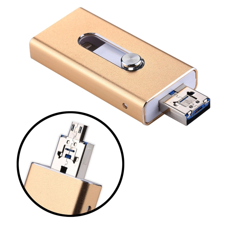 Clé USB 3-en-1 USB 2.0, 8 broches et micro USB 128 Go RQW-02 Or