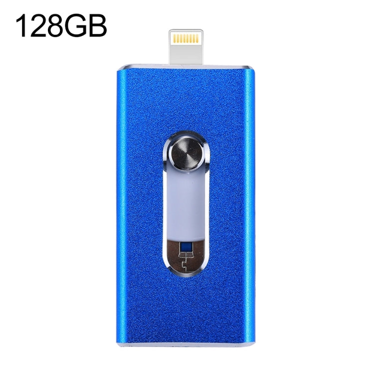 Clé USB 2.0 & 8 broches & Micro USB 3 en 1 RQW-02 128 Go, RQW-02 bleue