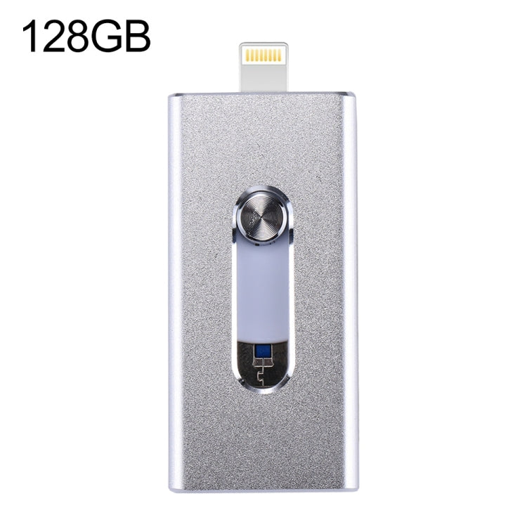 Clé USB 3-en-1 USB 2.0, 8 broches et Micro USB 128 Go RQW-02, argent RQW-02
