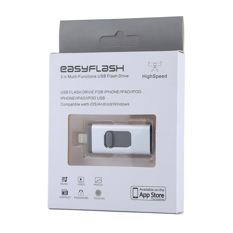Clé USB 3 en 1 easyflash RQW-01B USB 2.0, 8 broches et micro USB 32 Go, RQW-01B Argent