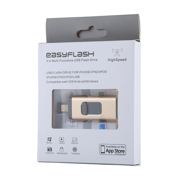 Clé USB easyflash RQW-01B 3 en 1 USB 2.0 & 8 broches & Micro USB 128 Go, RQW-01B Or