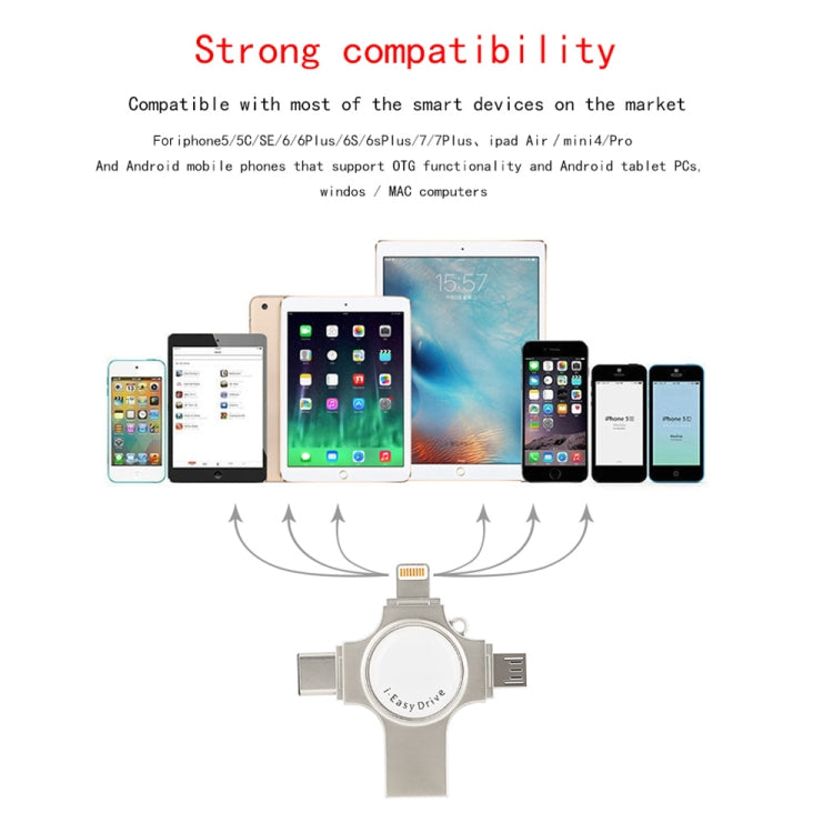 Clé USB 4 en 1 USB 2.0, 8 broches, Micro USB et USB-C / Type-C RQW-11S 64 Go, RQW-11S