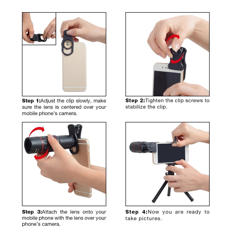 Objectif universel 18X Téléobjectif 3 en 1 + Trépied + Clip pour téléphone portable, APL-T18ZJ