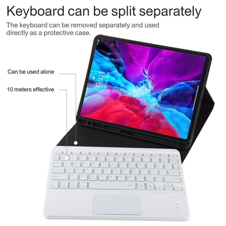 TG11BCS Étui pour tablette en cuir microfibre avec clavier Bluetooth détachable blanc pour iPad Pro 11 pouces (2020), avec rétroéclairage et pavé tactile et fente pour stylet et support, clavier blanc
