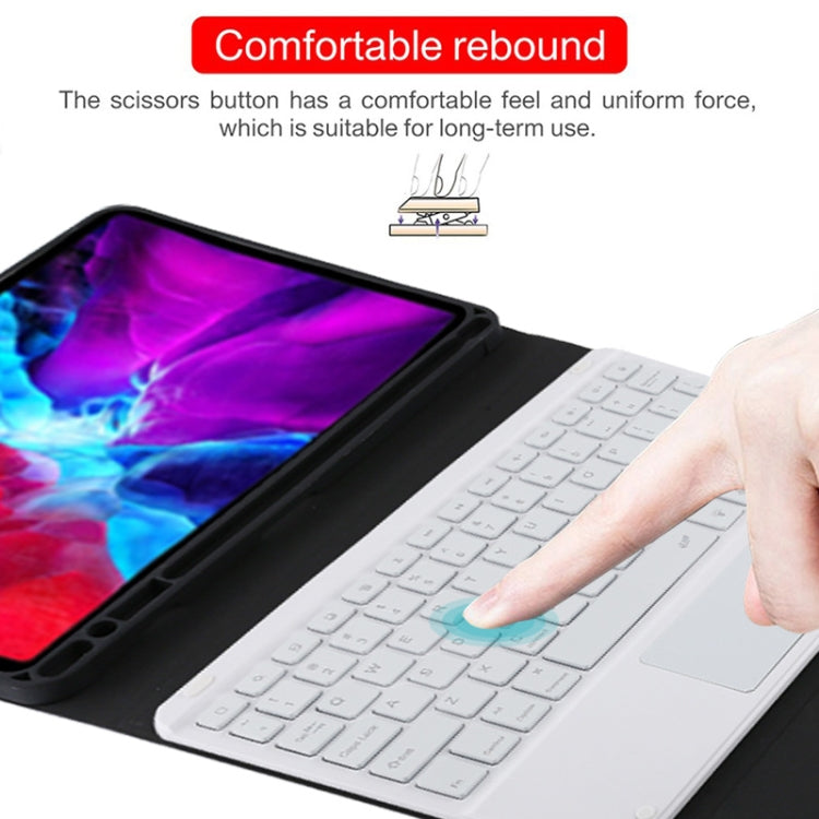 TG11BCS Étui pour tablette en cuir microfibre avec clavier Bluetooth détachable blanc pour iPad Pro 11 pouces (2020), avec rétroéclairage et pavé tactile et fente pour stylet et support, clavier blanc